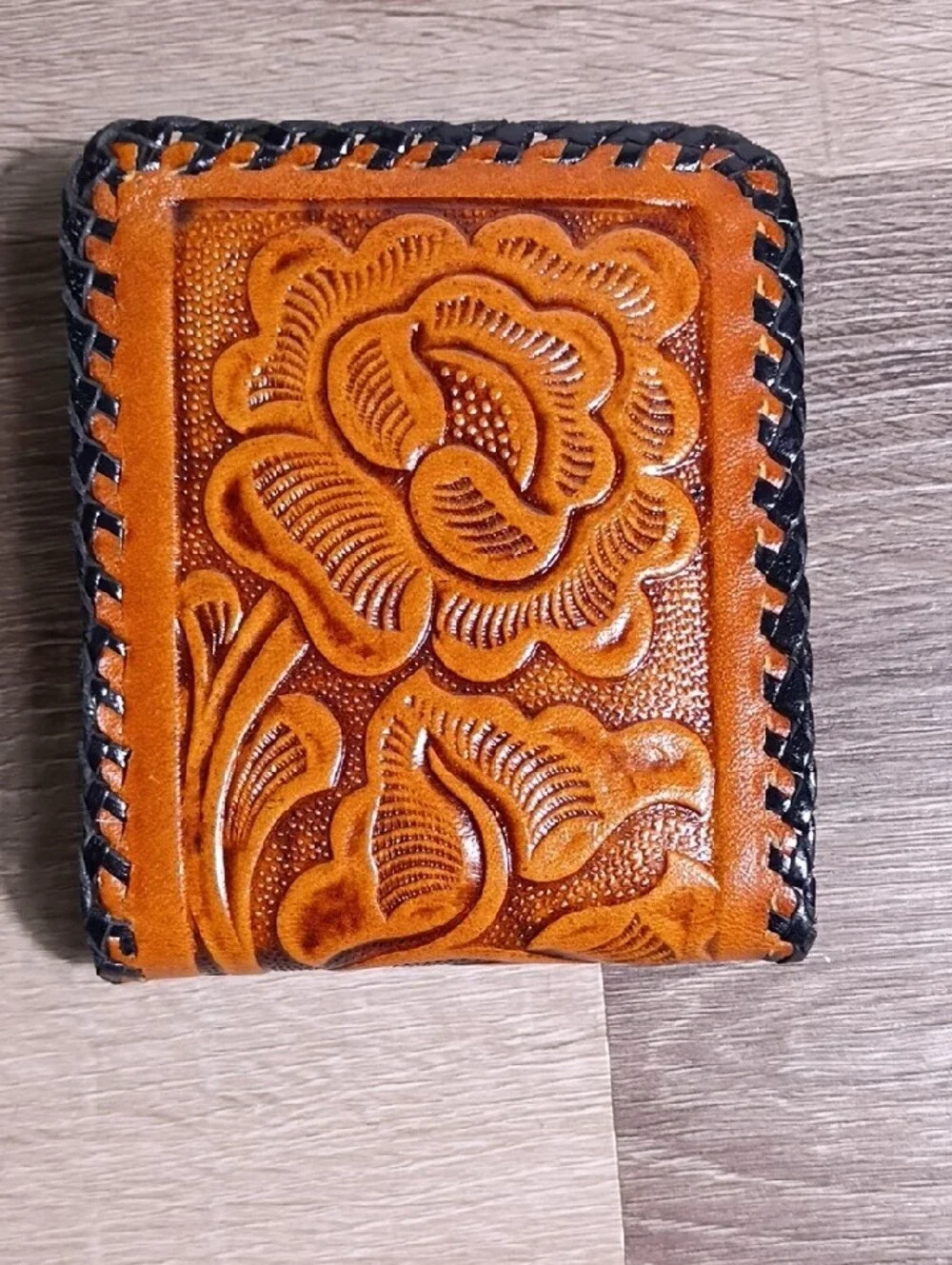Trails Handcrafted Brown Tooled Leather Money Clip
